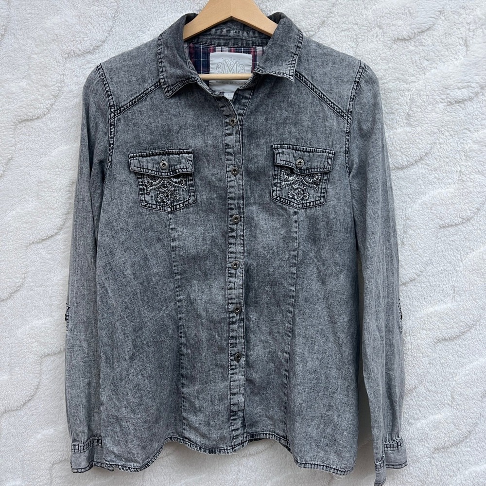 Maurices Denim Shirt Grunge Indie Sleaze Acid Wash Button Down Blouse Large